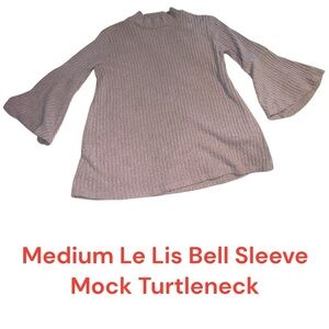 Medium Le Lis Taupe Ribbed Bell Sleeve Mock Turtleneck